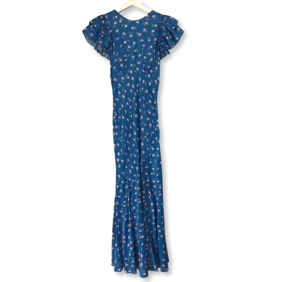 Saylor Jen Blue Floral Polka Dot Maxi Dress XS - Picture 3 of 15